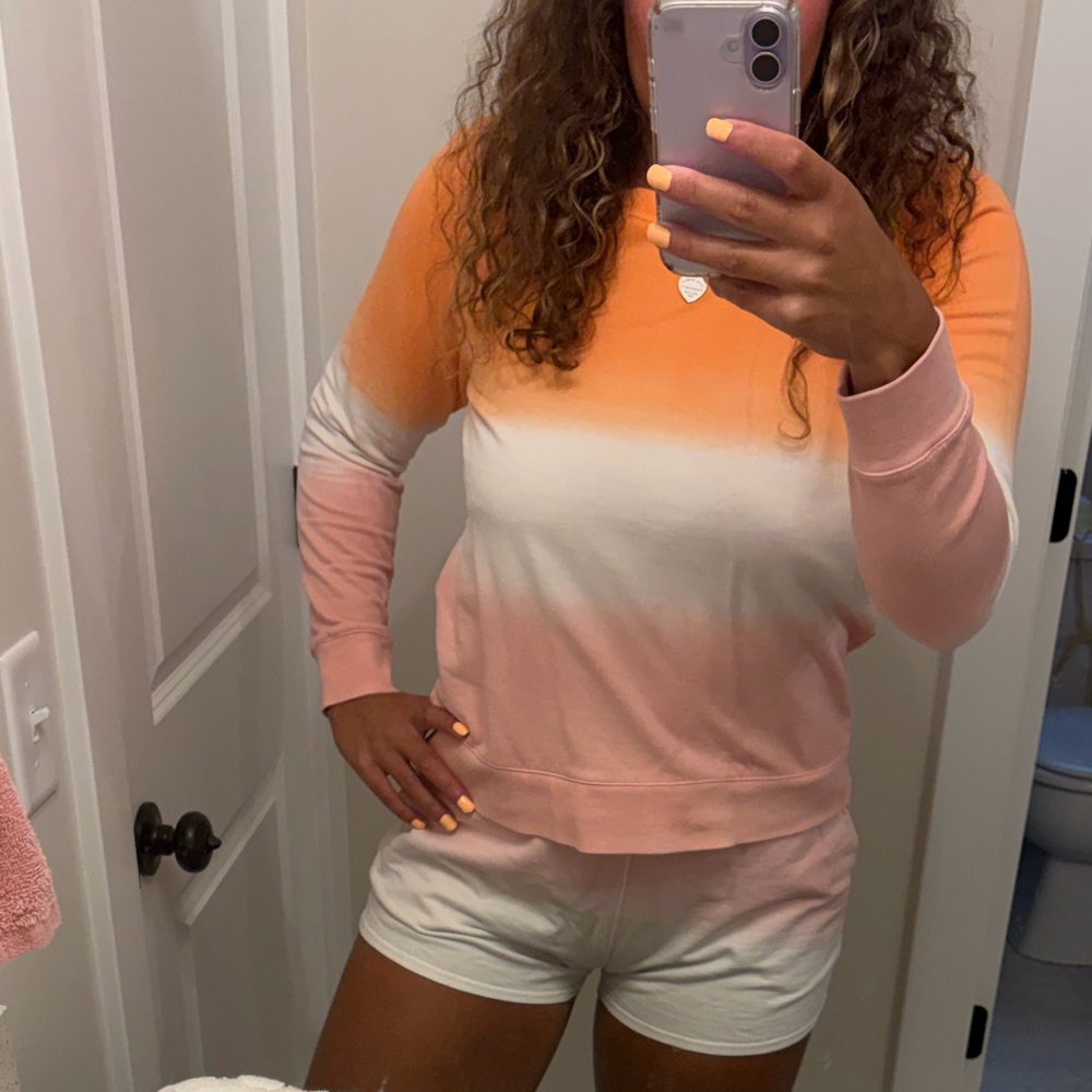 J. Crew Ombre Lounge Top & Shorts Set in Orange, Peach, and White